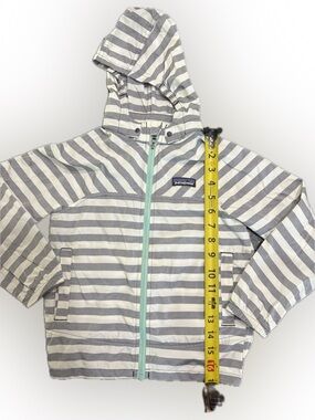 Patagonia Gray & White Striped Jacket with Multicolor Logo
